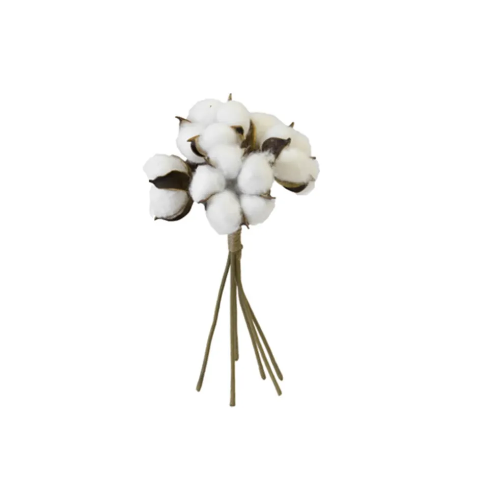 BOUQUET FLEURS DE COTON 6 TÊTES 24CM BLANC