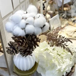 BOUQUET FLEURS DE COTON 6 TÊTES 24CM BLANC
