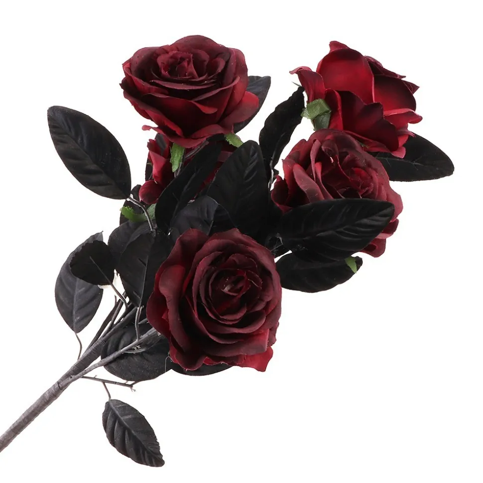 BOUQUET 5 FLEURS ROSE ARTIFICIELLE 48CM BORDEAUX
