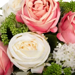BOUQUET ROND COMPOSÉ ROSES GYPSOPHILE 35CM