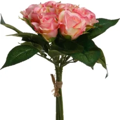 BOUQUET 9 ROSES ARTIFICIELLES 24CM ROSE