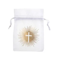 6 BOURSES CÉRÉMONIE RELIGIEUSE 7.5X10CM BLANC OR