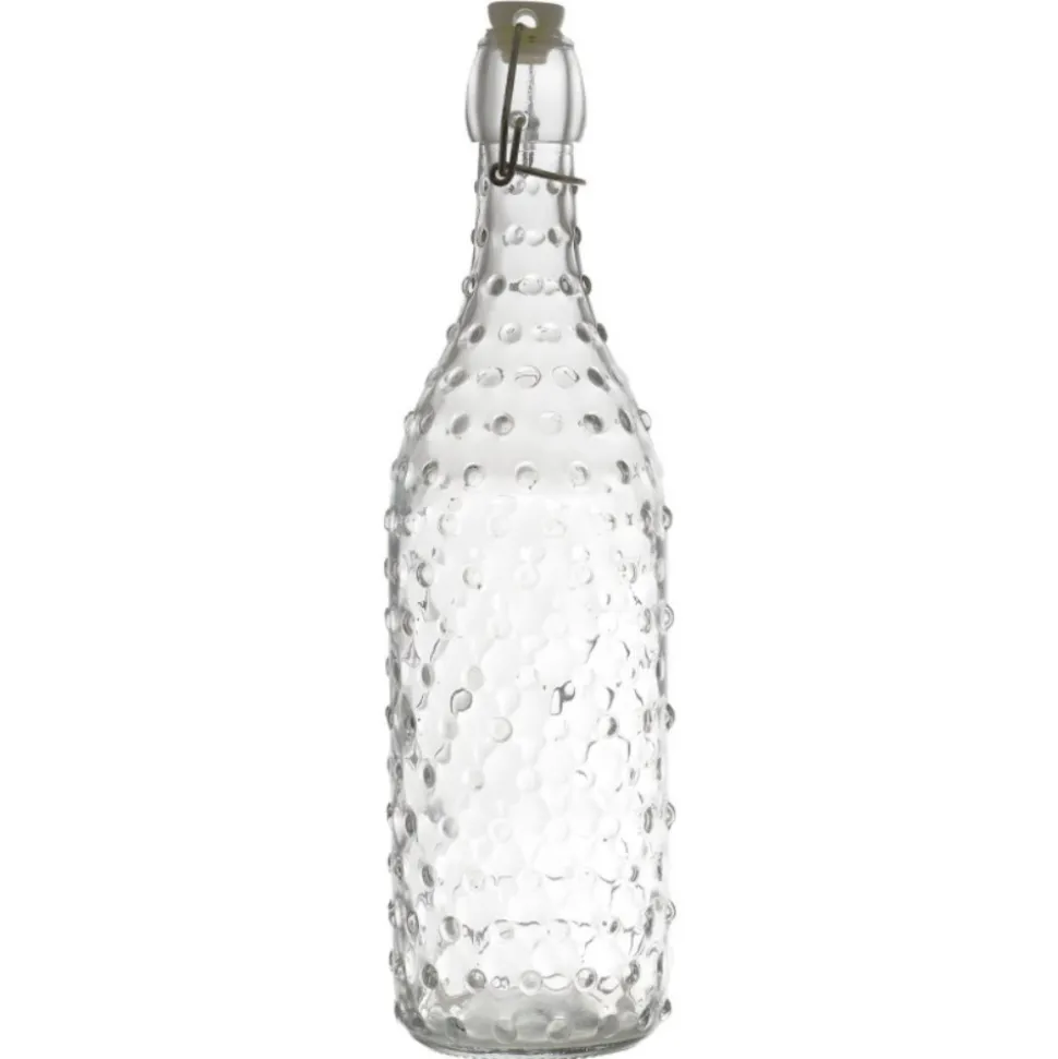 BOUTEILLE VERRE À CLAPET EMBOSSÉ 1L TRANSPARENT