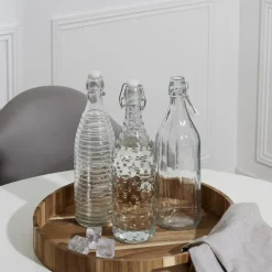 BOUTEILLE VERRE À CLAPET EMBOSSÉ 1L TRANSPARENT