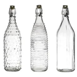 BOUTEILLE VERRE À CLAPET EMBOSSÉ 1L TRANSPARENT