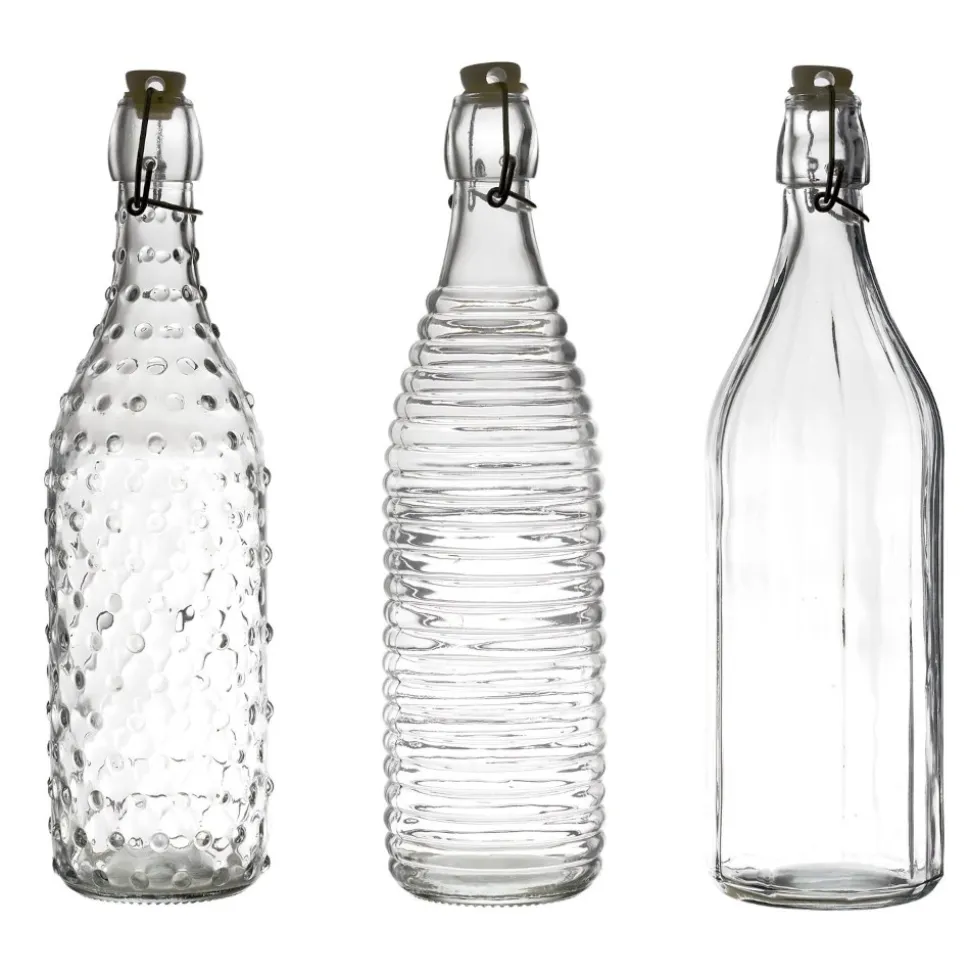 BOUTEILLE VERRE À CLAPET EMBOSSÉ 1L TRANSPARENT