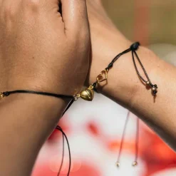 2 BRACELETS CORDON NOIR CURS AIMANTÉS INOX OR