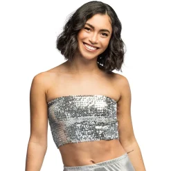 BUSTIER STRETCH SEQUINS ARGENT FEMME