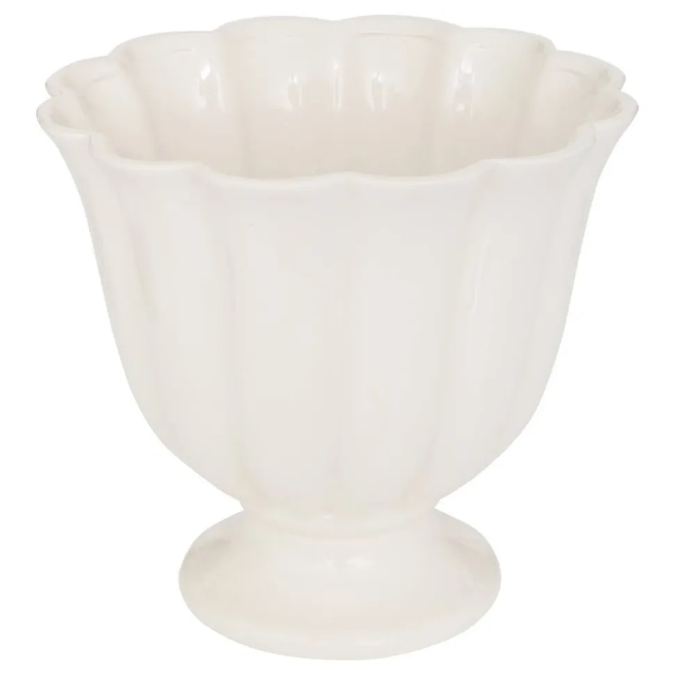 CACHE-POT CÉRAMIQUE FLORAL 25.3X24CM BLANC