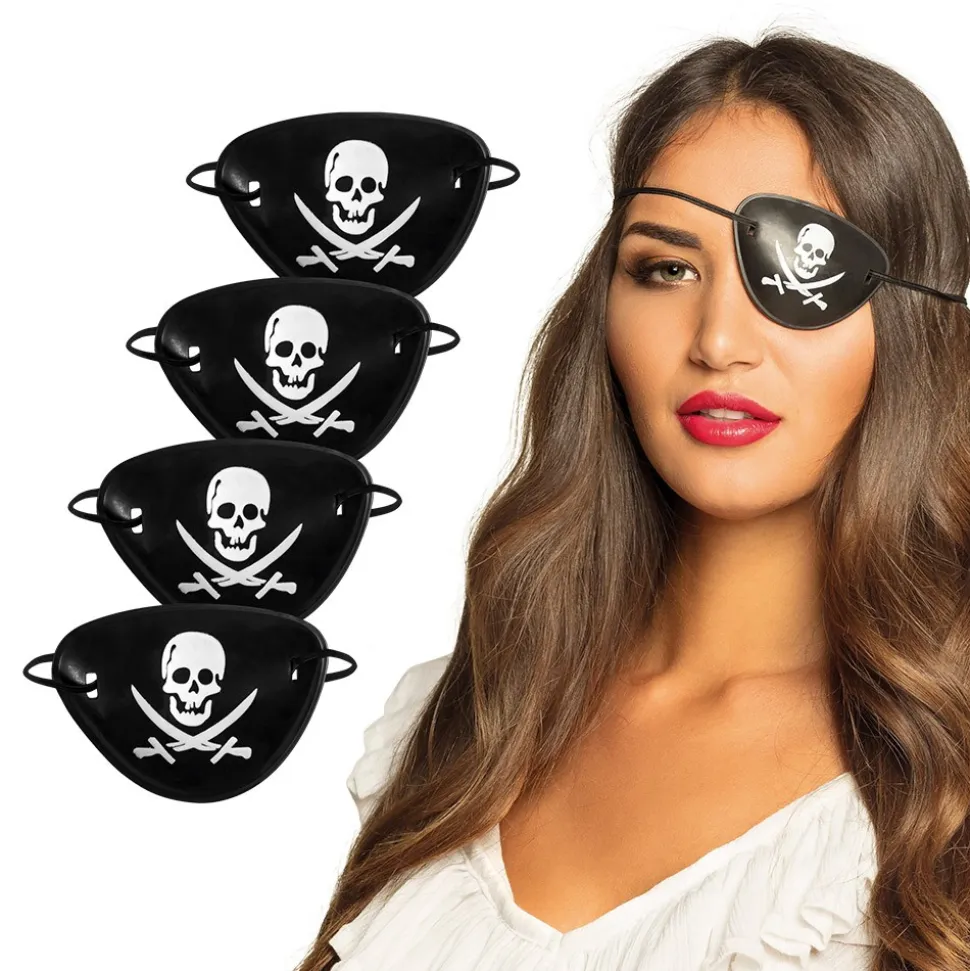 4 CACHES-IL PLASTIQUE PIRATE JOLLY ROGER ADULTE