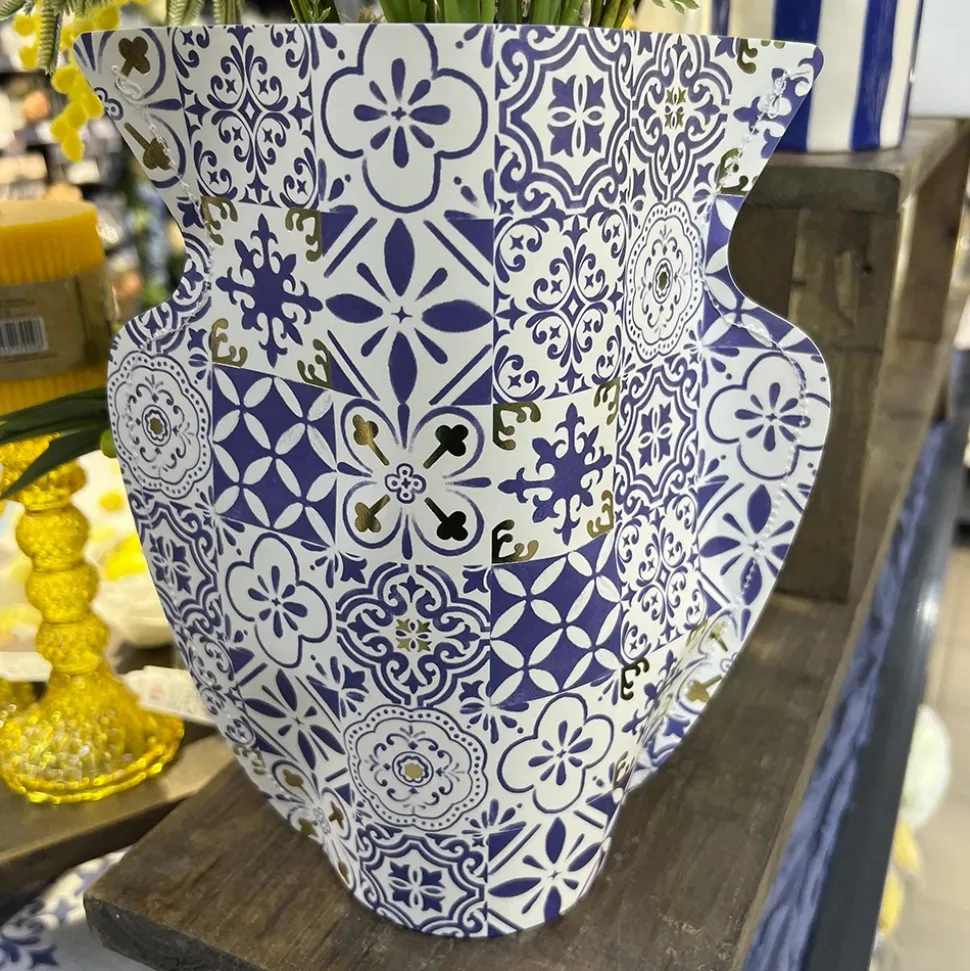 2 CACHE-VASES PAPIER DOLCE VITA 24X24CM BLEU