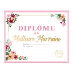 CADRE DIPLÔME MEILLEURE MARRAINE 20X25CM ROSE