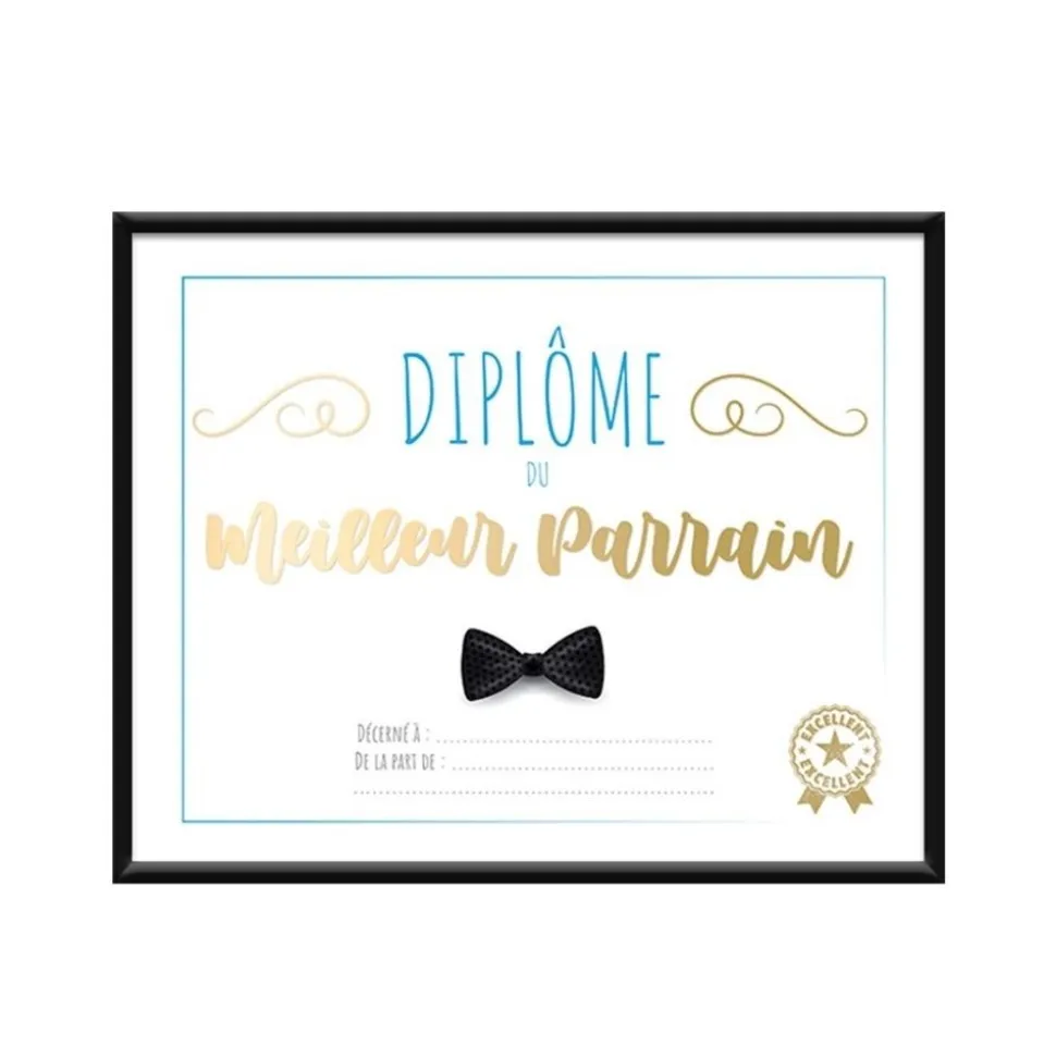 CADRE DIPLÔME MEILLEURE PARRAIN 20X25CM NOIR