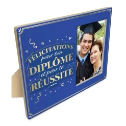 CADRE PHOTO BOIS DIPLÔMÉ 25X20CM BLEU