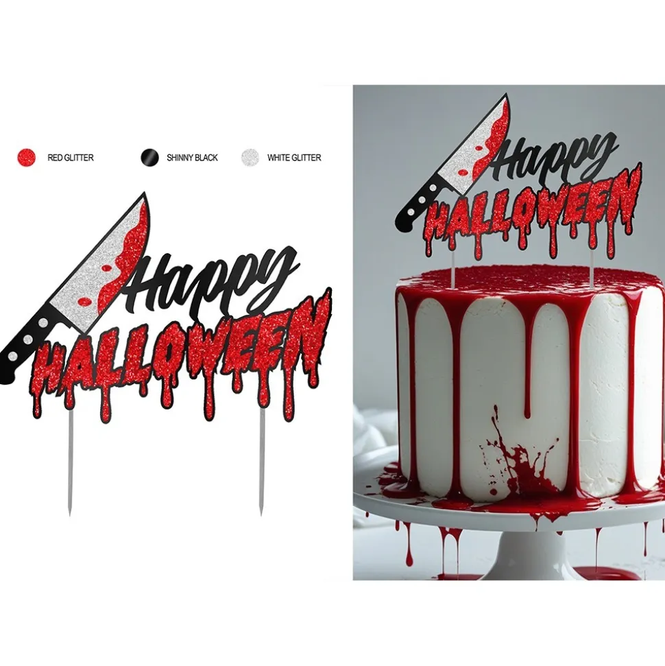 CAKE TOPPER COUTEAU PAILLETÉ 16X24CM ROUGE