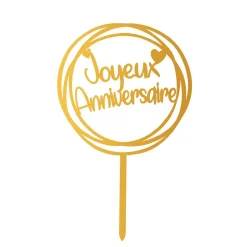 CAKE TOPPER JOYEUX ANNIVERSAIRE 10X16CM OR
