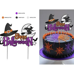 CAKE TOPPER SORCIÈRE PAILLETÉ 16X24CM VIOLET