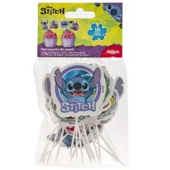 16 CAKE TOPPERS PAPIER ANNIVERSAIRE STITCH 5X11CM