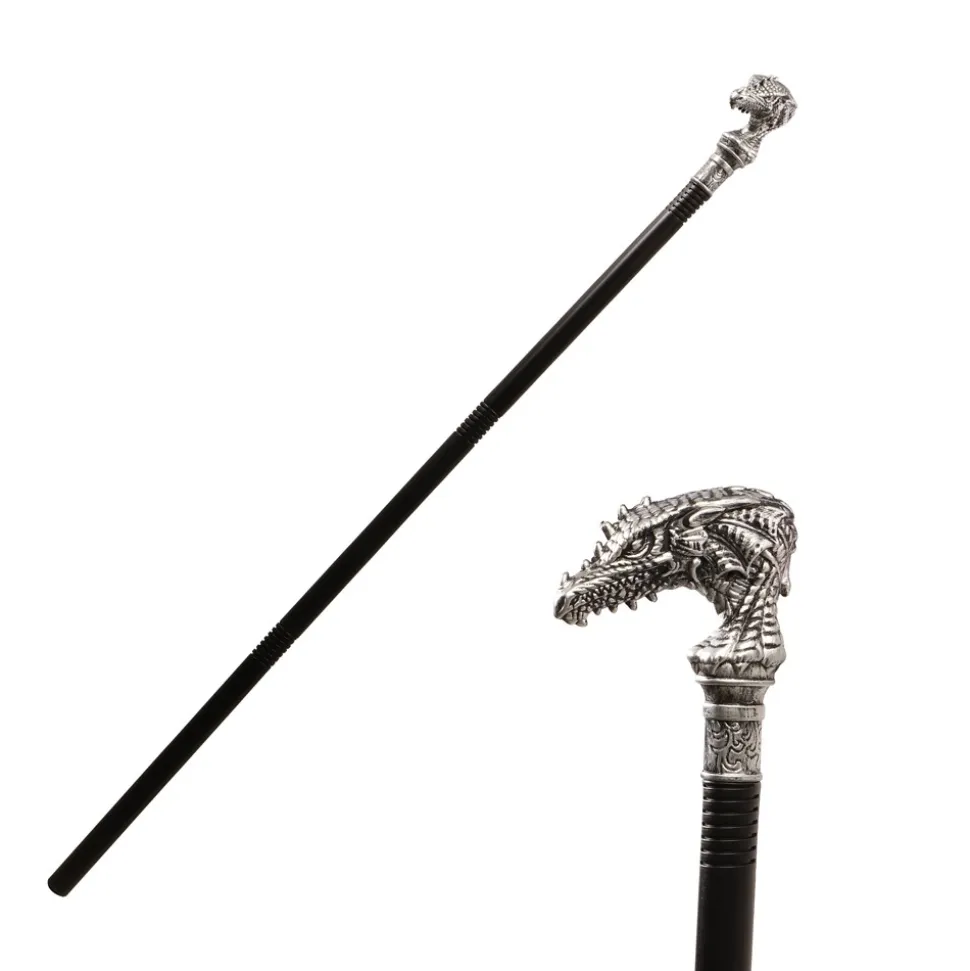 CANNE PVC DÉMONTABLE POMMEAU DRAGON ARGENT 106CM