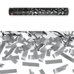 CANON À CONFETTIS MÉTALISÉ ARGENT 40CM