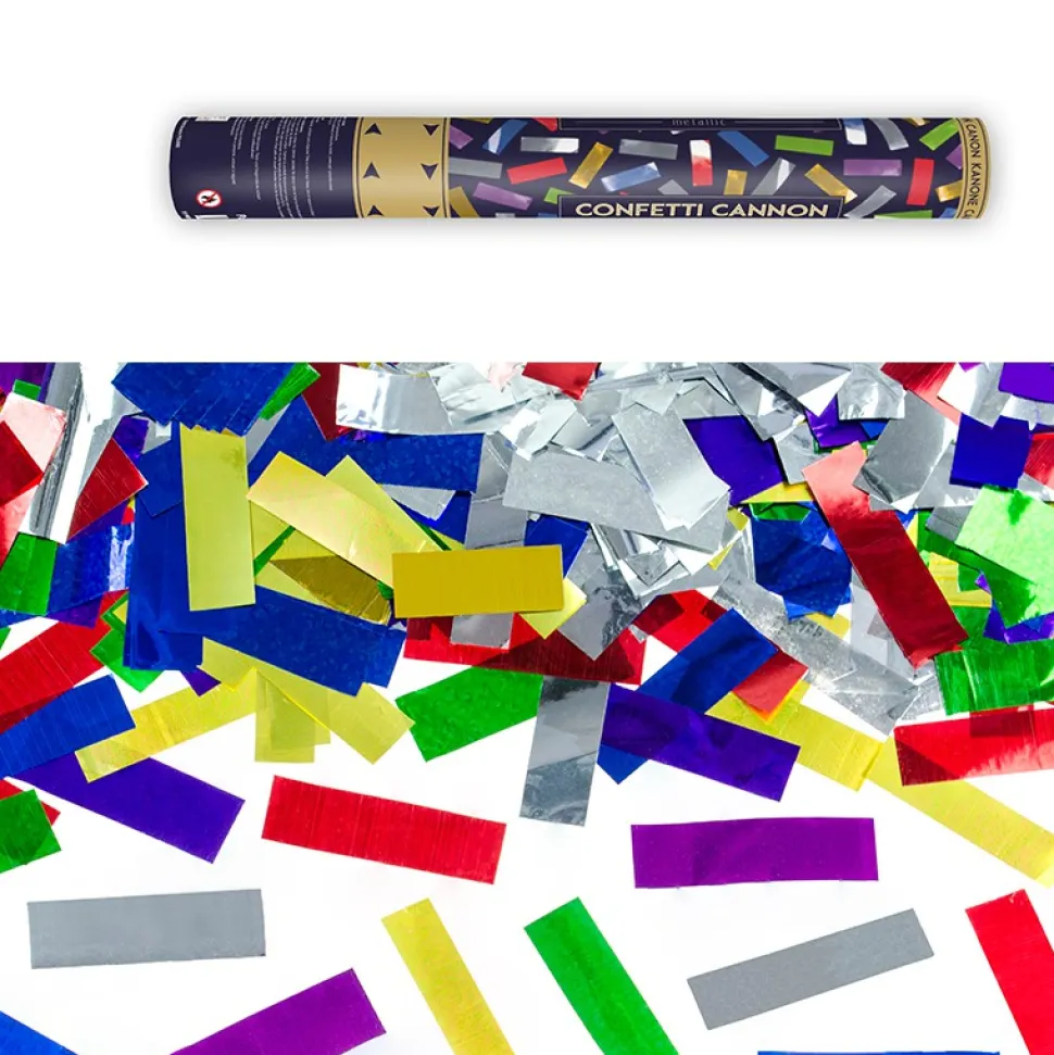 CANON À CONFETTIS MÉTALISÉ MULTI 40CM