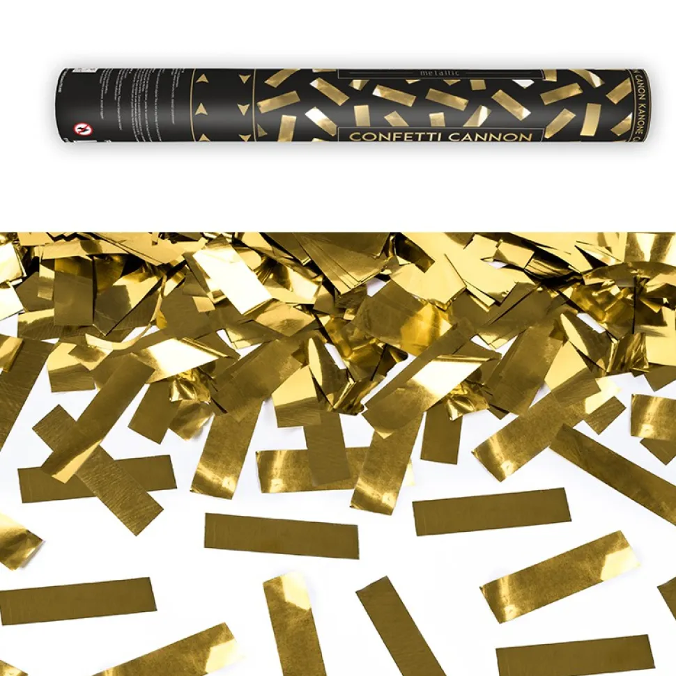 CANON À CONFETTIS MÉTALISÉ OR 40CM