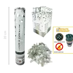 CANON À CONFETTIS PAPIER RECTANGLE 20CM ARGENT