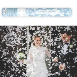 CANON À CONFETTIS PAPILLON BLANC 40CM