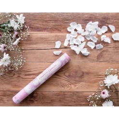 CANON À CONFETTIS PÉTALE BLANCHE 40CM