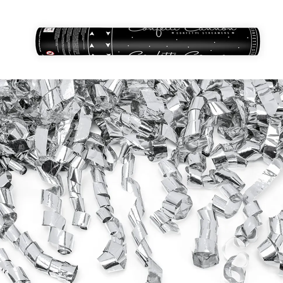 CANON À CONFETTIS SERP MÉTAL ARGENT 40CM