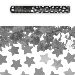 CANON À CONFETTIS ÉTOILE ARGENT 40CM