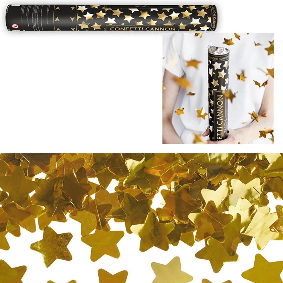 CANON À CONFETTIS ÉTOILE OR 40CM