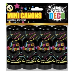 4 CANONS À CONFETTIS PAPIER SERPENTINS ANNIVERSAIRE