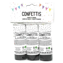 3 CANONS À CONFETTIS PAPIER SOIE 11CM NOIR ARGENT