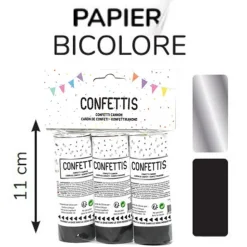 3 CANONS À CONFETTIS PAPIER SOIE 11CM NOIR ARGENT