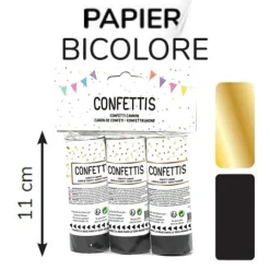 3 CANONS À CONFETTIS PAPIER SOIE 11CM NOIR OR