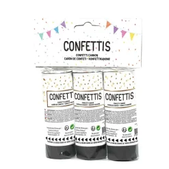 3 CANONS À CONFETTIS PAPIER SOIE 11CM NOIR OR