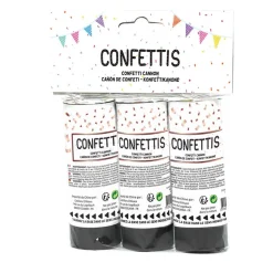 3 CANONS À CONFETTIS PAPIER SOIE 11CM NOIR OR ROSE