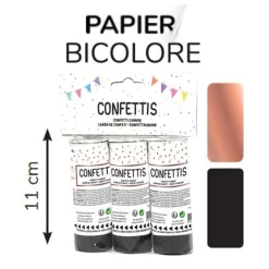3 CANONS À CONFETTIS PAPIER SOIE 11CM NOIR OR ROSE