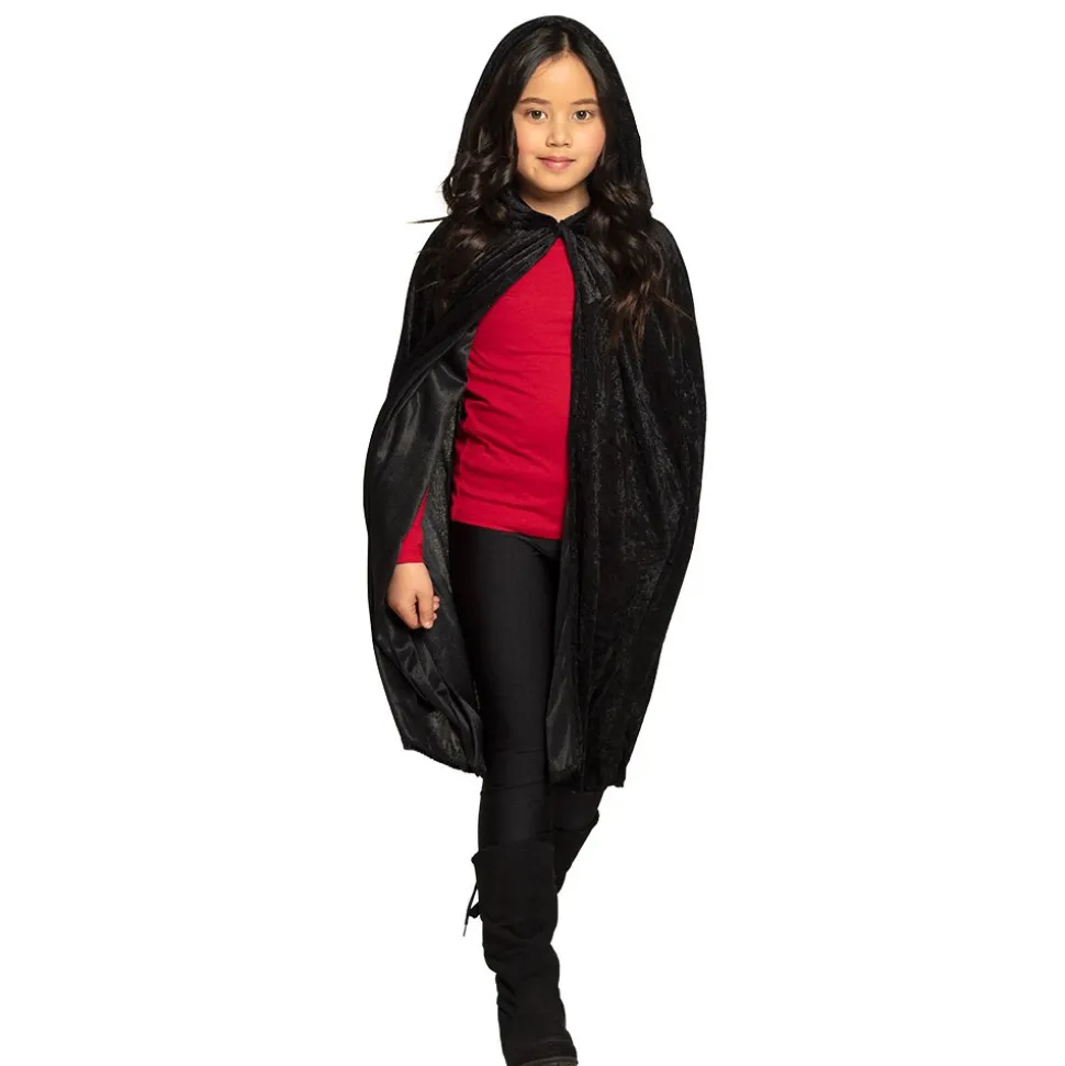 CAPE AVEC CAPUCHE VELOURS NOIRE ENFANT