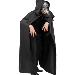 CAPE CAPUCHE TOILE 130CM NOIR MÉDECIN PESTE ADULTE