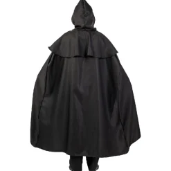 CAPE CAPUCHE TOILE 130CM NOIR MÉDECIN PESTE ADULTE