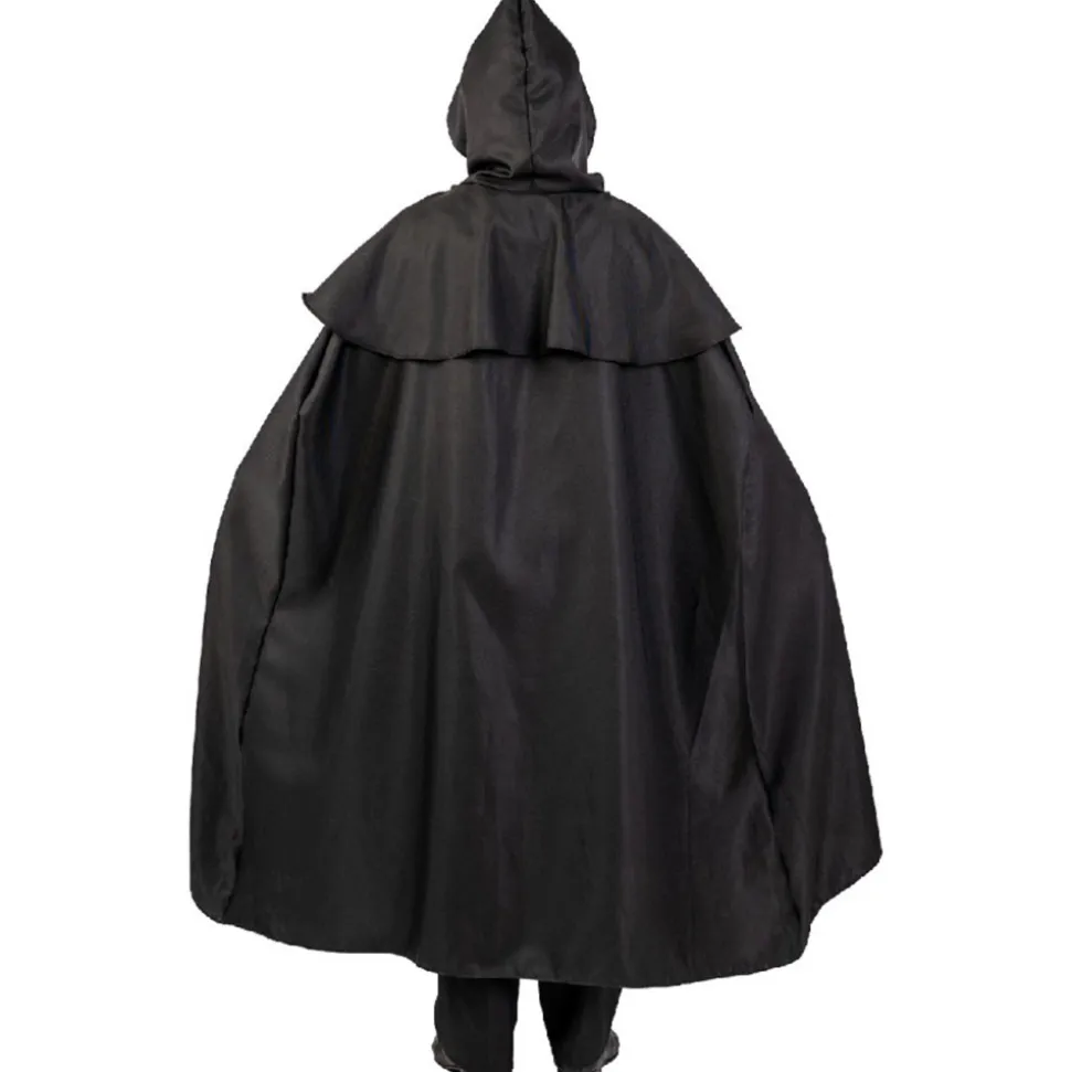 CAPE CAPUCHE TOILE 130CM NOIR MÉDECIN PESTE ADULTE