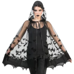 CAPE CAPUCHE TULLE CHAUVE-SOURIS 78CM NOIR ADULTE