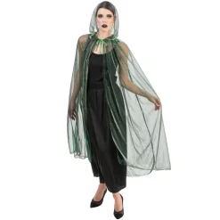 CAPE CAPUCHE TULLE UNI 120CM VERT IRISÉ ADULTE