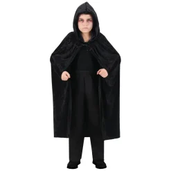 CAPE CAPUCHE VELOURS 120CM NOIR ENFANT