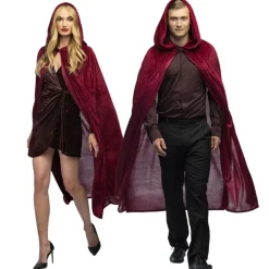 CAPE À CAPUCHE VELOURS 1.70M BORDEAUX ADULTE