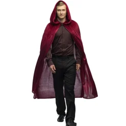 CAPE À CAPUCHE VELOURS 1.70M BORDEAUX ADULTE