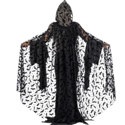 CAPE TULLE CHAUVE-SOURIS 140CM NOIR SORCIER ADULTE