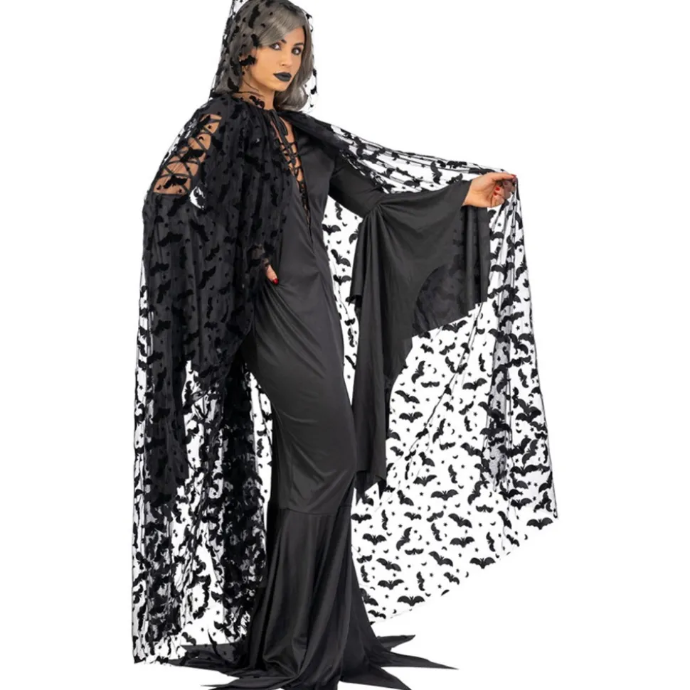 CAPE TULLE CHAUVE-SOURIS 140CM NOIR SORCIER ADULTE
